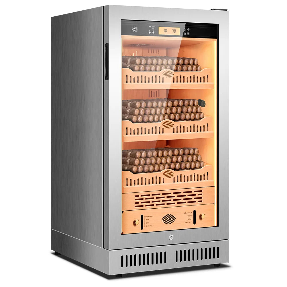 Stainless Steel Cigar Humidifier Cigar Cabinet Humidor Intelligent Electronic Constant Temperature Humidity Cedar Wood Inner 22C