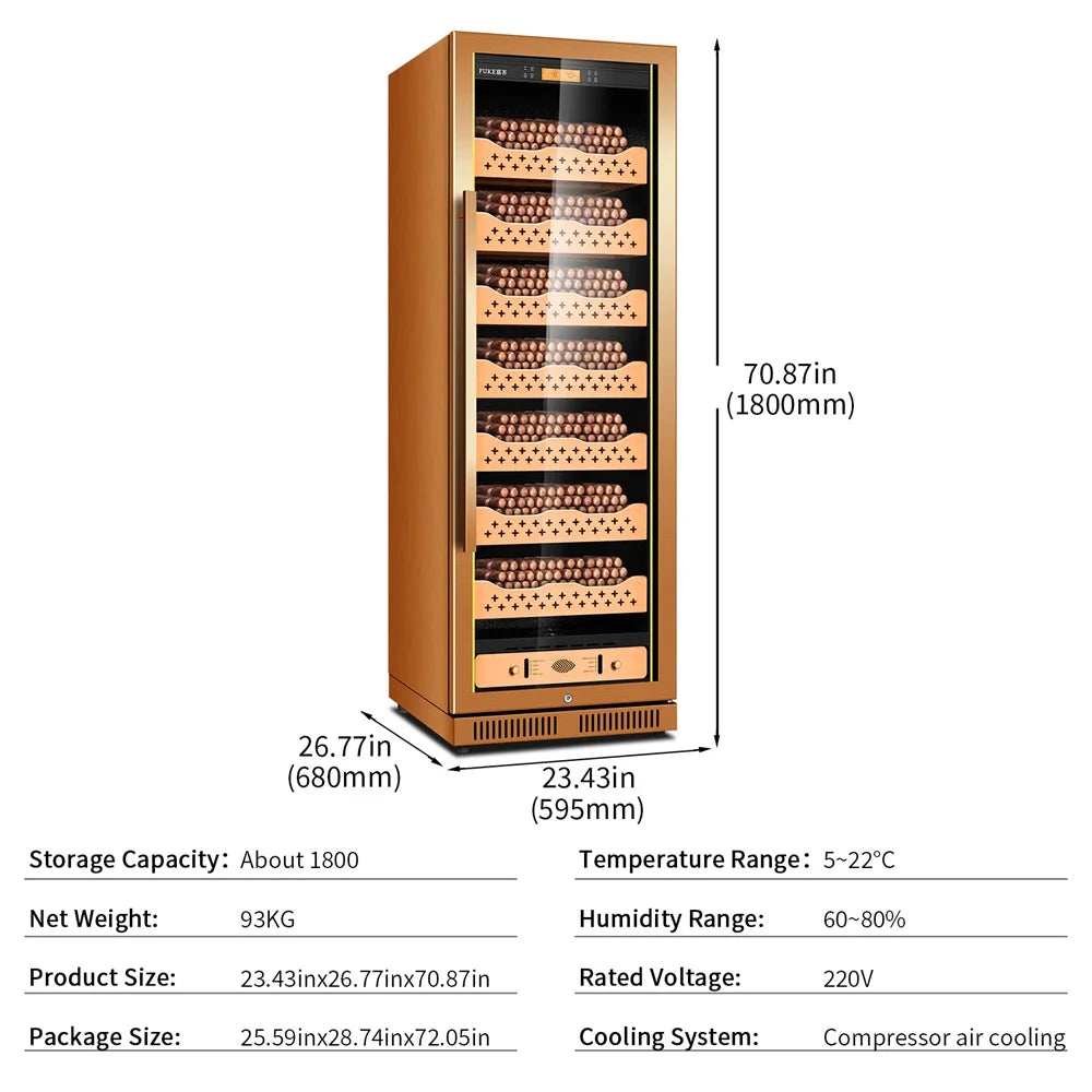 Stainless Steel Cigar Humidor Spanish Cedar Wood Shelves Intelligent Control Humidity Temperature Cigar Refrigerator Cabint