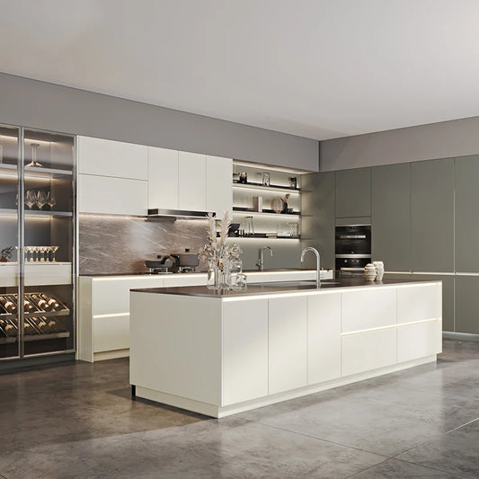 Stainless steel cabinet, storage cabinet, light luxury, household moisture-proof quartz stone table top, indoor kitchen cabinet