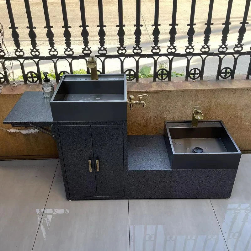 Stainless steel column basin, outdoor washbasin, basin, courtyard garden integrated water pool, outdoor connected basin, balcony