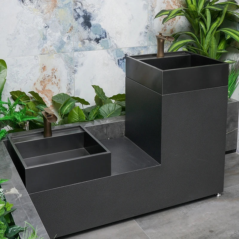 Stainless steel column basin, outdoor washbasin, basin, courtyard garden integrated water pool, outdoor connected basin, balcony