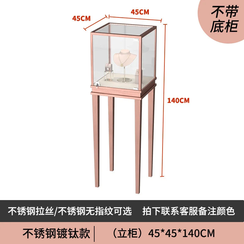 Stainless steel gold jewelry display cabinet, high-end jewelry display rack, glass counter display cabinet