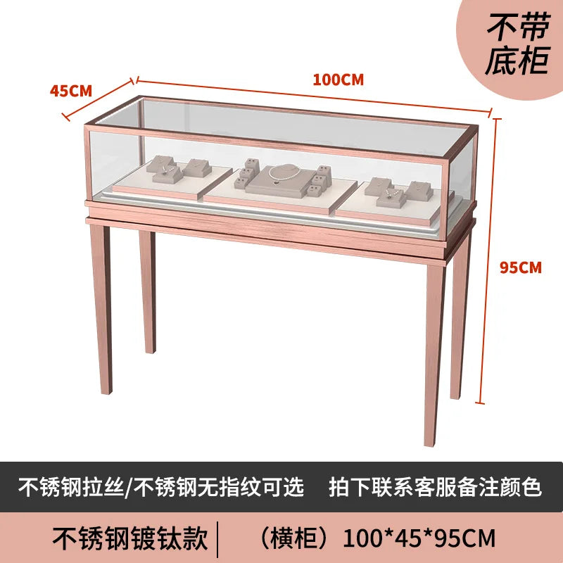 Stainless steel gold jewelry display cabinet, high-end jewelry display rack, glass counter display cabinet