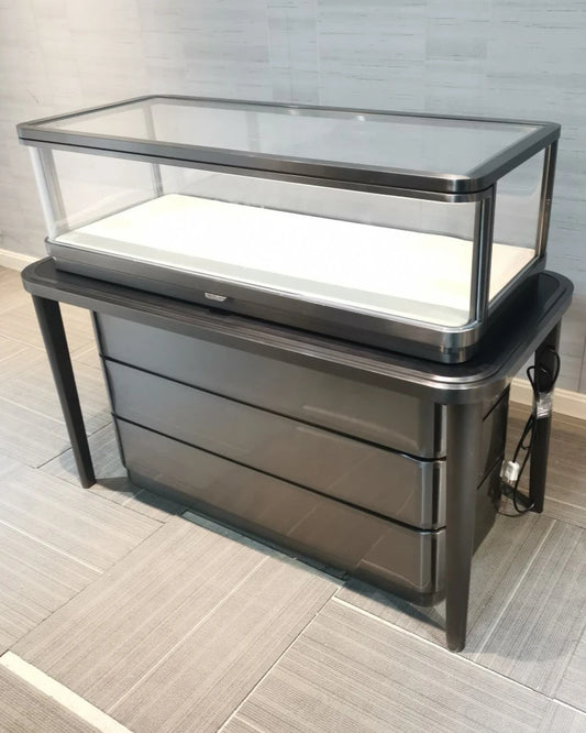 Stainless steel high-end jewelry, jade display cabinet, jewelry video display cabinet, new glass counter