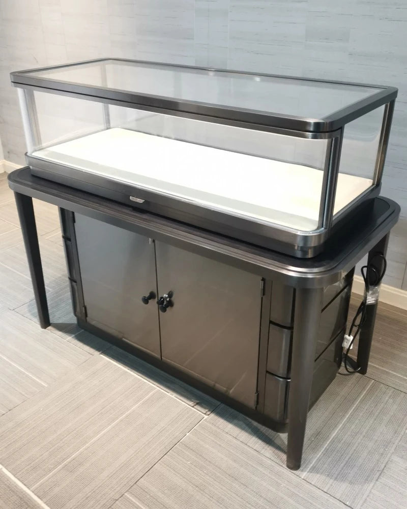 Stainless steel high-end jewelry, jade display cabinet, jewelry video display cabinet, new glass counter
