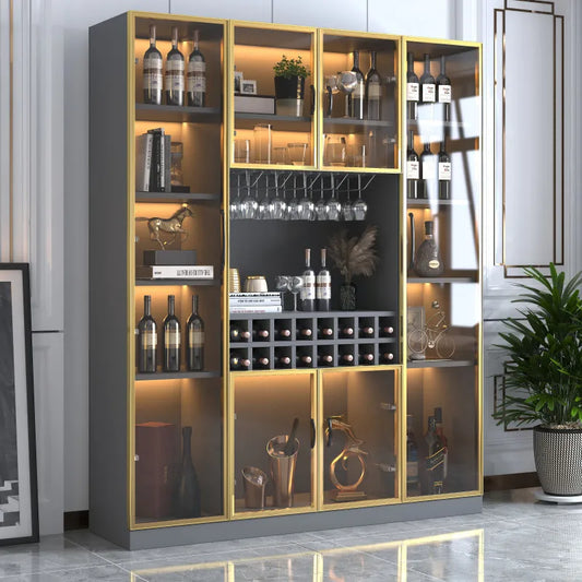Stainless steel metal cabinet custom European light luxury wine cabinet display cabinet glass red rack