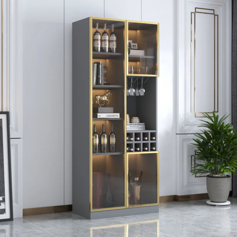 Stainless steel metal cabinet custom European light luxury wine cabinet display cabinet glass red rack