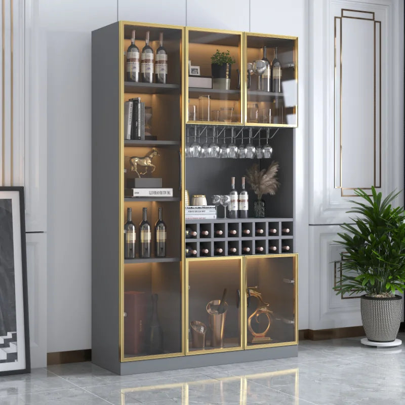 Stainless steel metal cabinet custom European light luxury wine cabinet display cabinet glass red rack