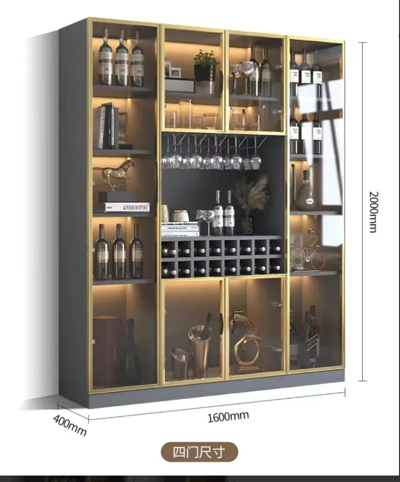 Stainless steel metal cabinet custom European light luxury wine cabinet display cabinet glass red rack