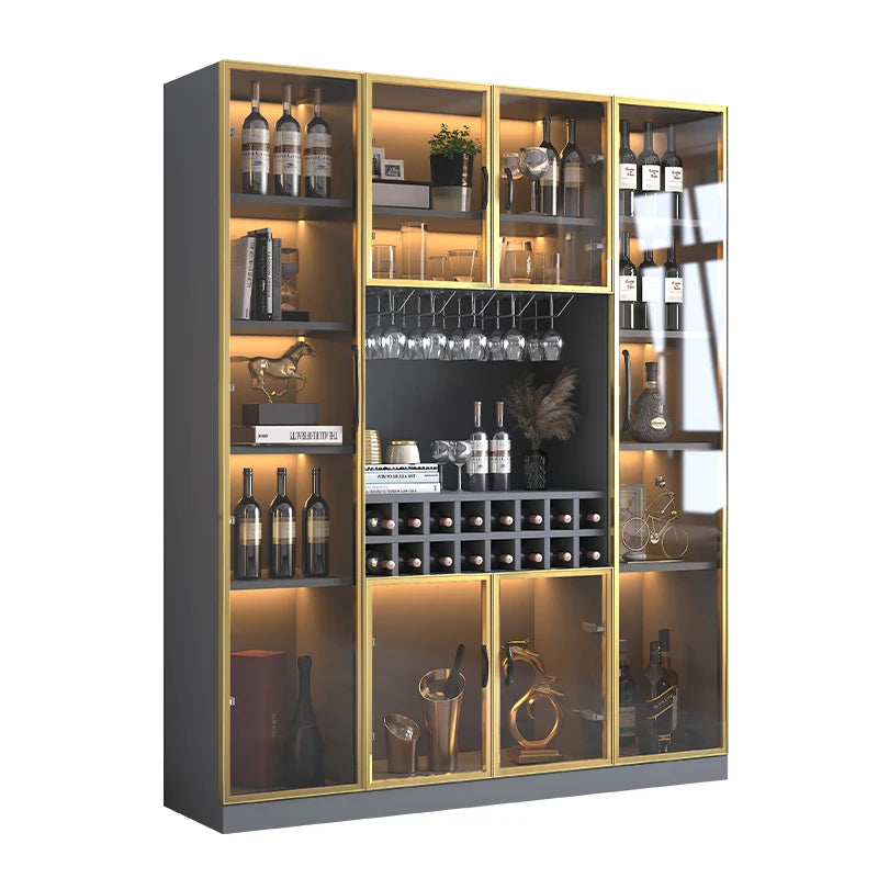 Stainless steel metal cabinet custom European light luxury wine cabinet display cabinet glass red rack