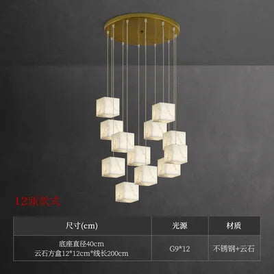 Stair long chandelier villa revolving living room large chandelier sales hall marble all-copper lamps