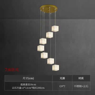 Stair long chandelier villa revolving living room large chandelier sales hall marble all-copper lamps