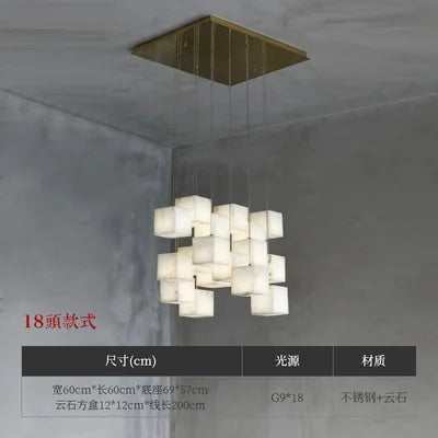 Stair long chandelier villa revolving living room large chandelier sales hall marble all-copper lamps