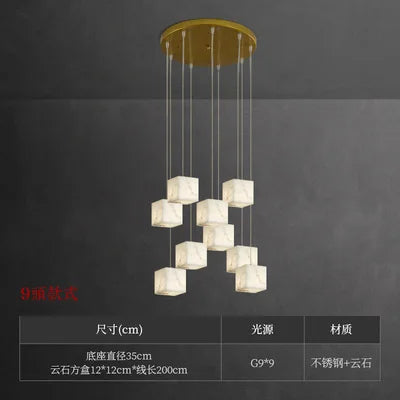 Stair long chandelier villa revolving living room large chandelier sales hall marble all-copper lamps