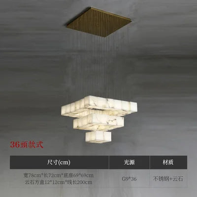 Stair long chandelier villa revolving living room large chandelier sales hall marble all-copper lamps