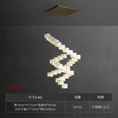 Stair long chandelier villa revolving living room large chandelier sales hall marble all-copper lamps