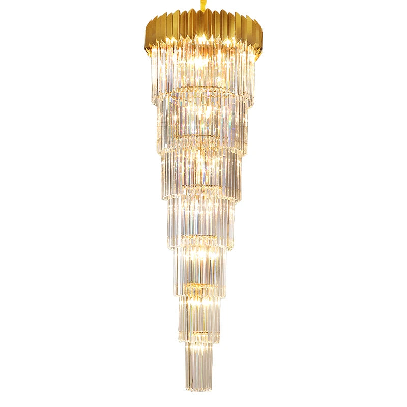 Stairs Long Chandelier Villa Hotel Hall Rotating Large Chandelier Ceiling Modern Duplex Floor Living Room Crystal Hanging Light