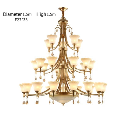 Stairwell Led E27 Metal Lamp large Frosted Glass Chandeliers Foyer Villa Hotel Hall Iron Chandelier New Arrival glass lampshade