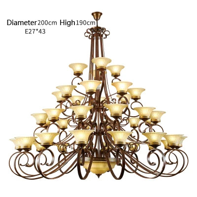 Stairwell Led E27 Metal Lamp large Frosted Glass Chandeliers Foyer Villa Hotel Hall Iron Chandelier New Arrival glass lampshade