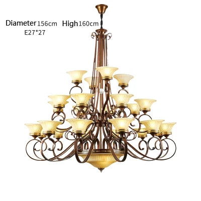 Stairwell Led E27 Metal Lamp large Frosted Glass Chandeliers Foyer Villa Hotel Hall Iron Chandelier New Arrival glass lampshade