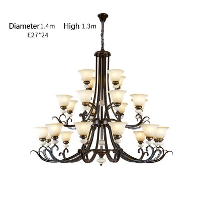 Stairwell Led E27 Metal Lamp large Frosted Glass Chandeliers Foyer Villa Hotel Hall Iron Chandelier New Arrival glass lampshade
