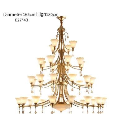 Stairwell Led E27 Metal Lamp large Frosted Glass Chandeliers Foyer Villa Hotel Hall Iron Chandelier New Arrival glass lampshade