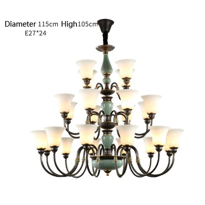 Stairwell Led E27 Metal Lamp large Frosted Glass Chandeliers Foyer Villa Hotel Hall Iron Chandelier New Arrival glass lampshade