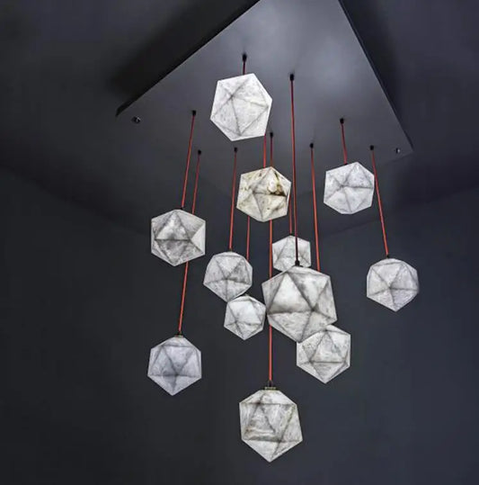 Stairwell long chandelier new Chinese style duplex villa hall modern minimalist Spanish marble chandelier