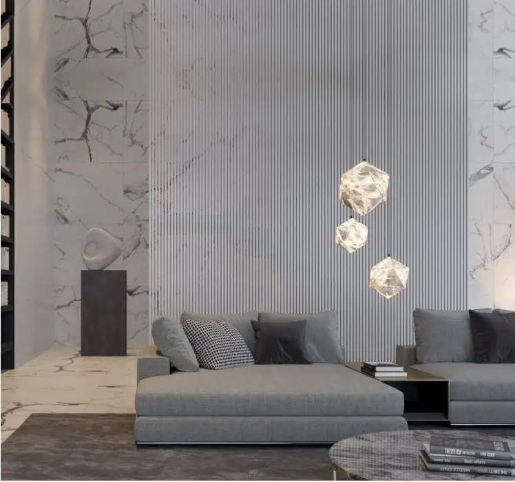 Stairwell long chandelier new Chinese style duplex villa hall modern minimalist Spanish marble chandelier