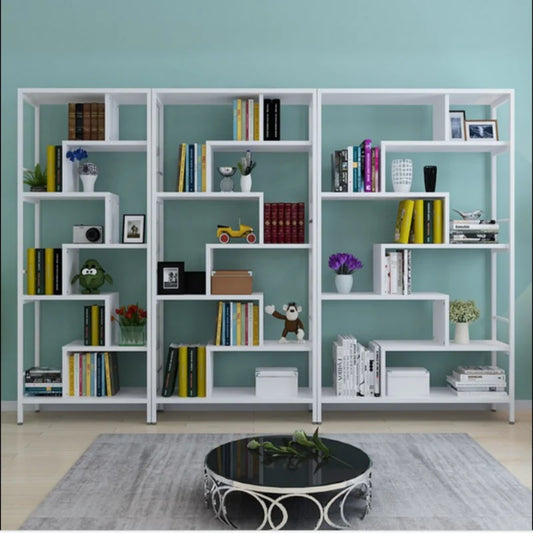 Storage shelf, simple and modern combination bookcase, living room, bedroom, display shelf, creative and simple steel and wood b