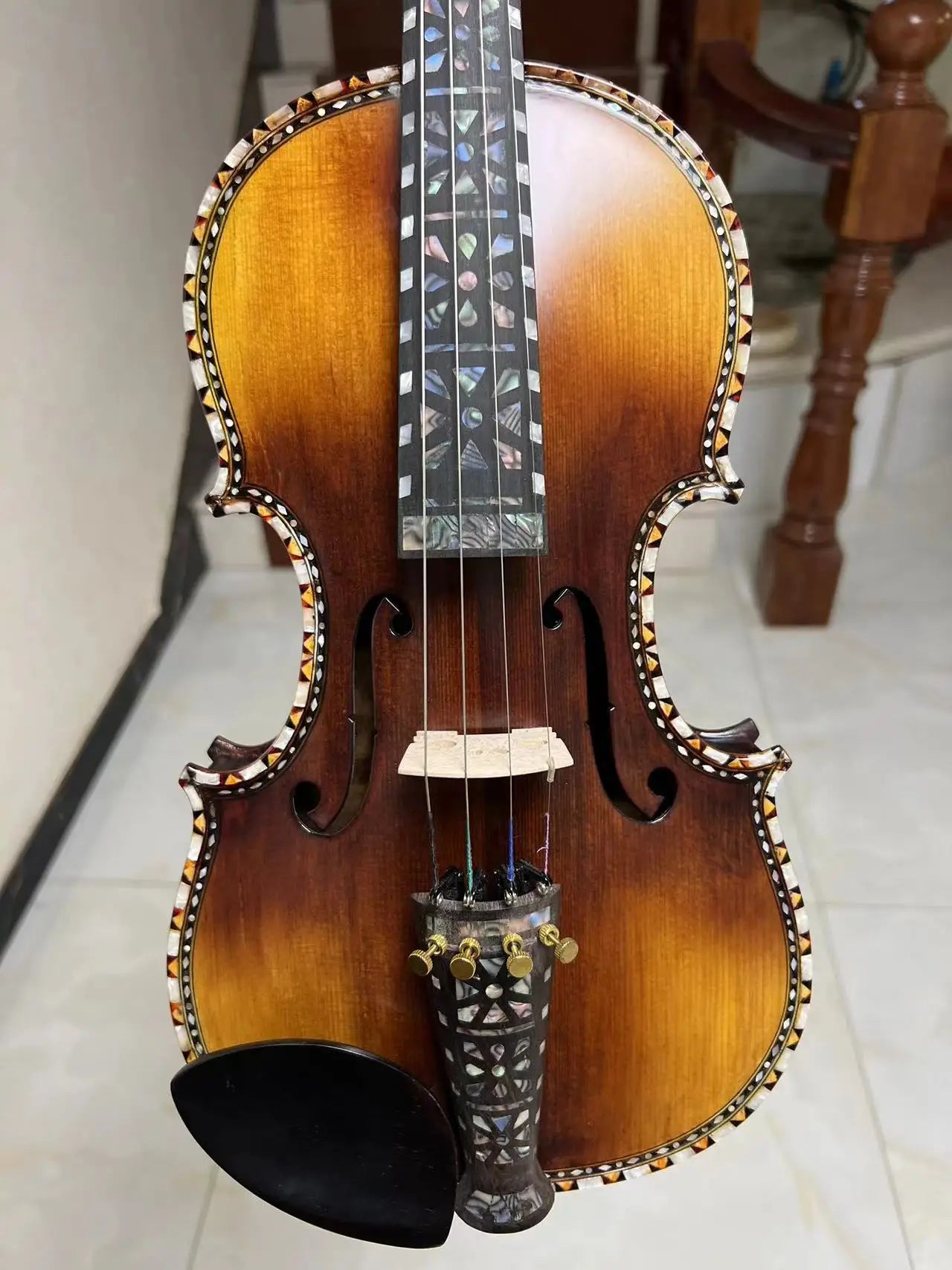 Strad style SONG master bird's eye inlay shell 4/4 violin,sound clear #15866