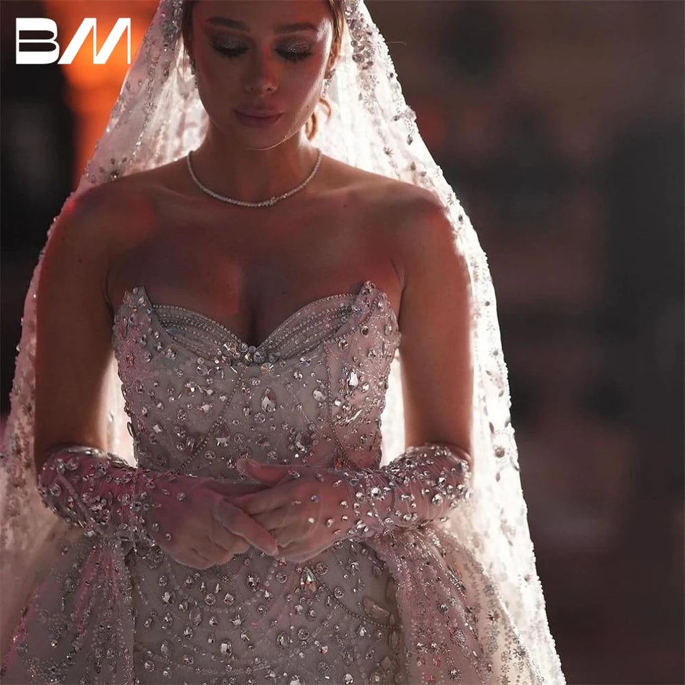 Strapless Mermaid Bride Dresses (Without Veil) Luxury Crystals Bridal Gown Beads Vestidos De Novia Wedding Dresses For Woman