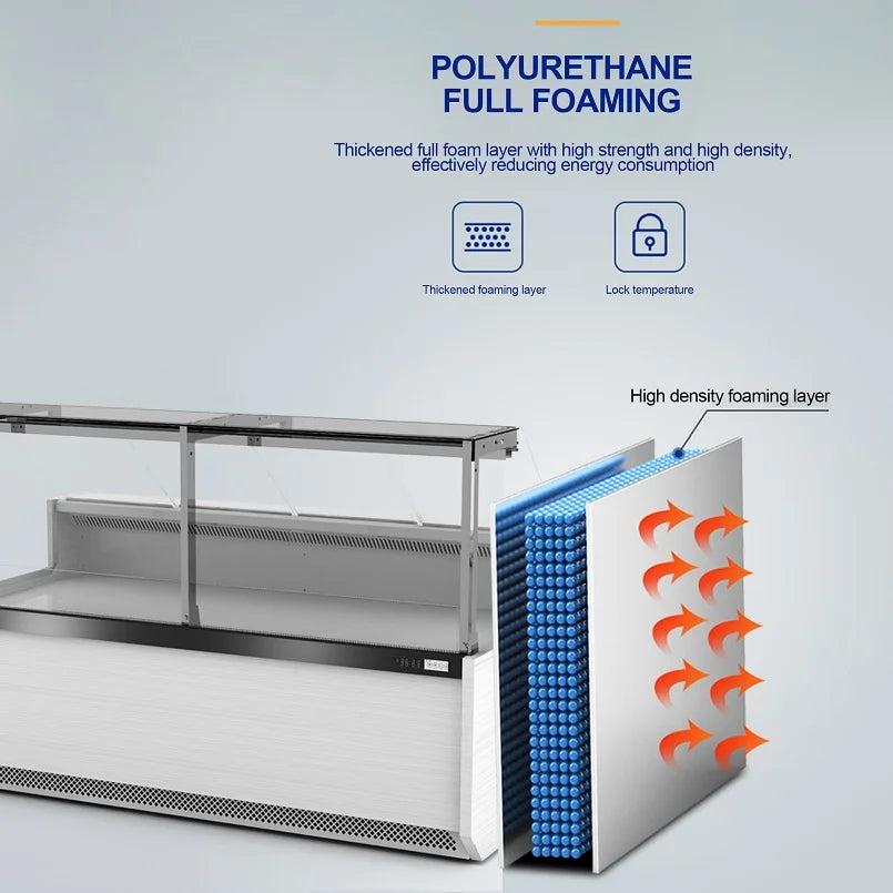 Supermarket Service Counter Refrigerated Showcase Meat Refrigerator Glass Door Deli Display Chiller