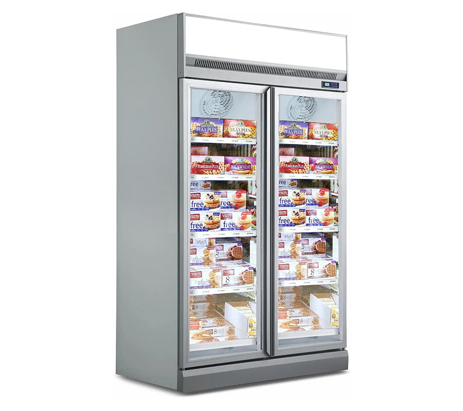 Supermarket Showcase Refrigerators Commercial upright double glass door beverage display