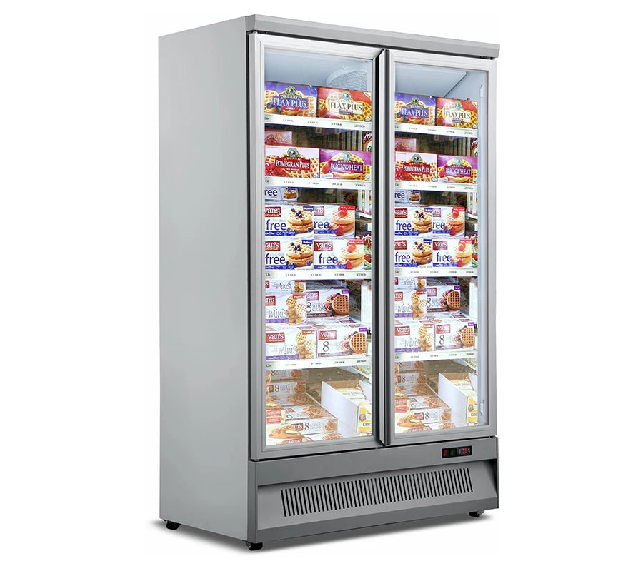Supermarket Showcase Refrigerators Commercial upright double glass door beverage display