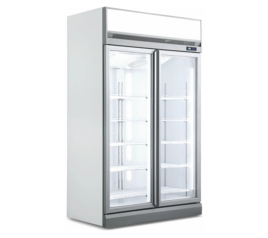 Supermarket Showcase Refrigerators Commercial upright double glass door beverage display