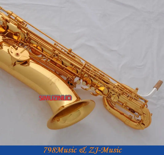 Support Professional Gold Baritone Saxophone Sax High F# W/Leather Case-Abalone Buttons