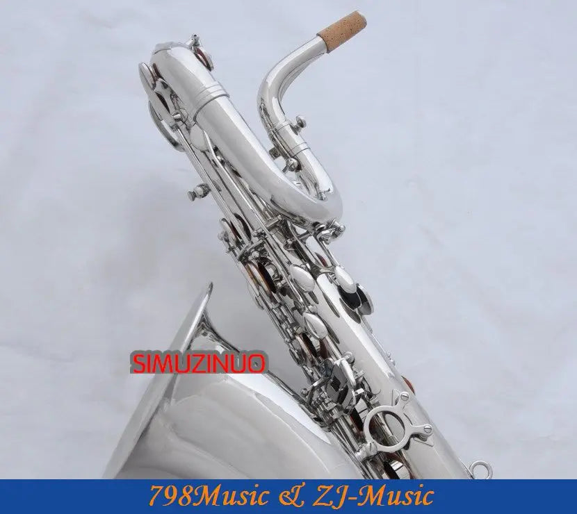 Support Professional Nickel Plated Baritone Saxophone Sax High F# W/Leather Case-Abalone Buttons
