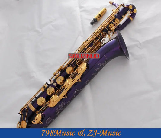 Support Professional Purple and Gold Baritone Saxophone Sax High F# W/Leather Case