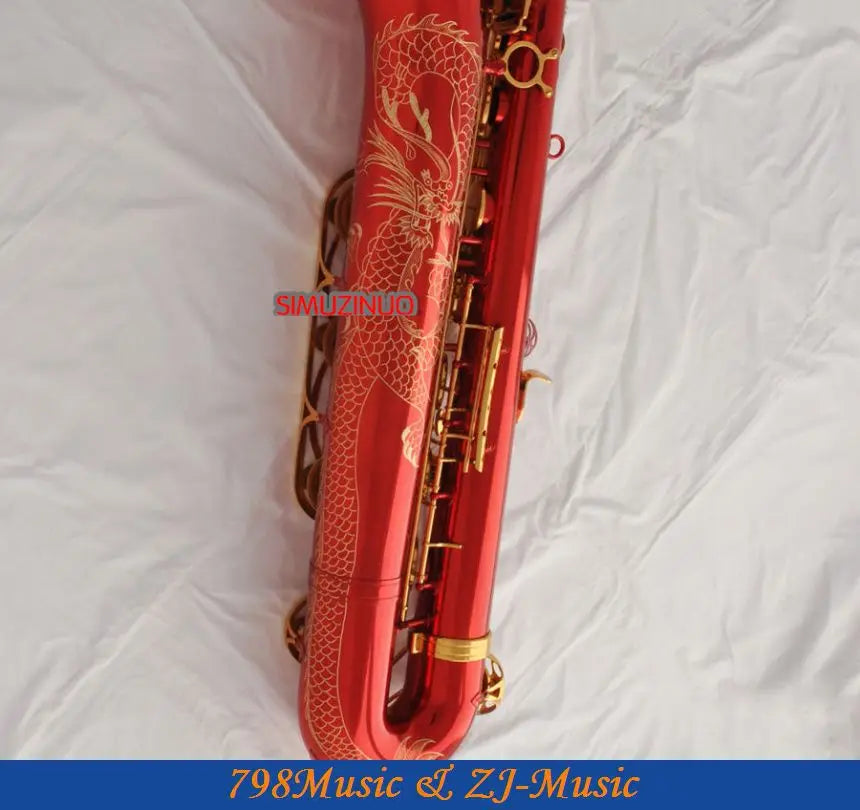 Support Professional Red Lacquer and Lacquer Gold Baritone Saxophone Sax High F# W/Leather Case