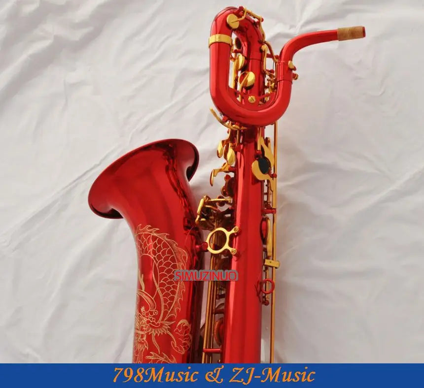 Support Professional Red Lacquer and Lacquer Gold Baritone Saxophone Sax High F# W/Leather Case