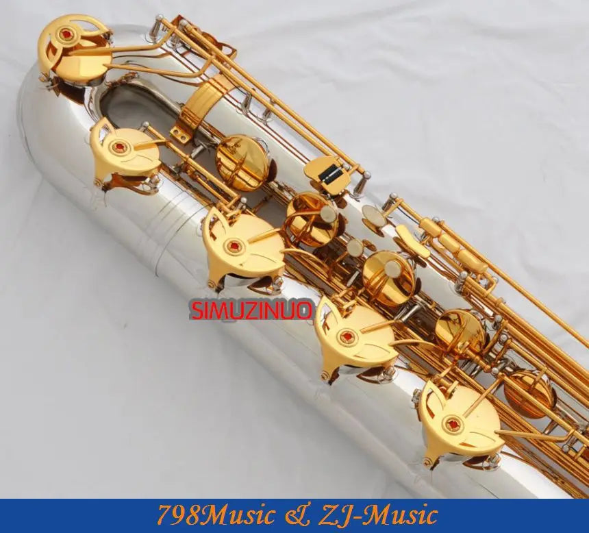 Support Professional Silver and Gold Plated Baritone Saxophone Sax High F#  Leather Case