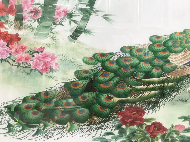 Suzhou Embroidery Handmade Finished Embroidery Decoration Painting Peacocks ,Glory ,Not Include Frame 60*160cm