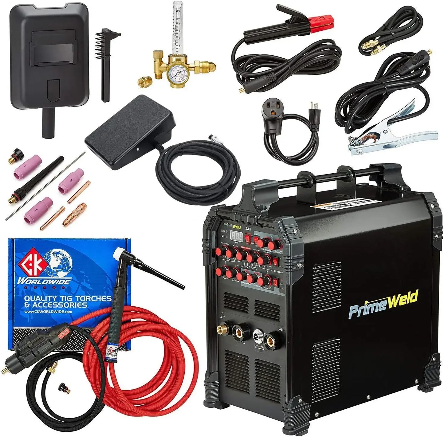 TIG225X 225 Amp IGBT AC DC Tig/Stick Welder with Pulse CK17 Flex Torch Suitable for Aluminum Stainless Steel and Thinner Metals