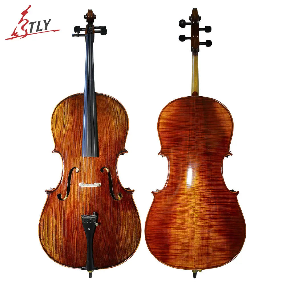 MMOOKA TONGLING Pure Handmade Matt Cello Natural Flamed Grade AAA Maple Backplate & Old Spruce Panel Cello for Performance & Collection