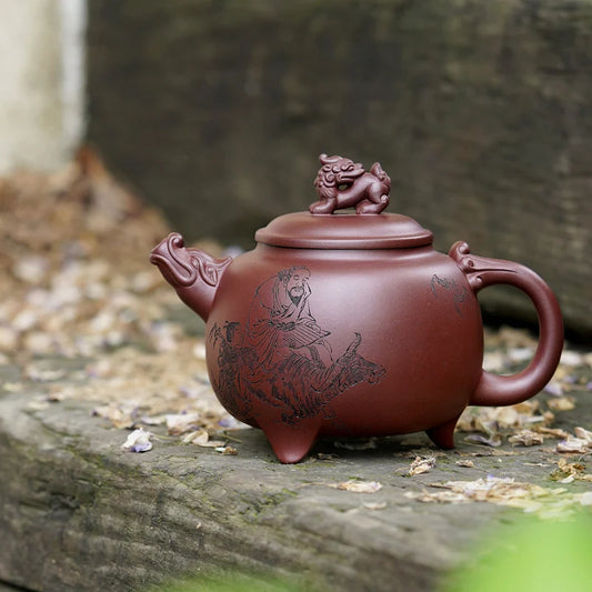 【Tao Yuan】Chinese Workers Teamed up with Yixing Taojian Handmade Purple Clay Pot Purple Clay Longyin Yi Guofeng Carving460cc