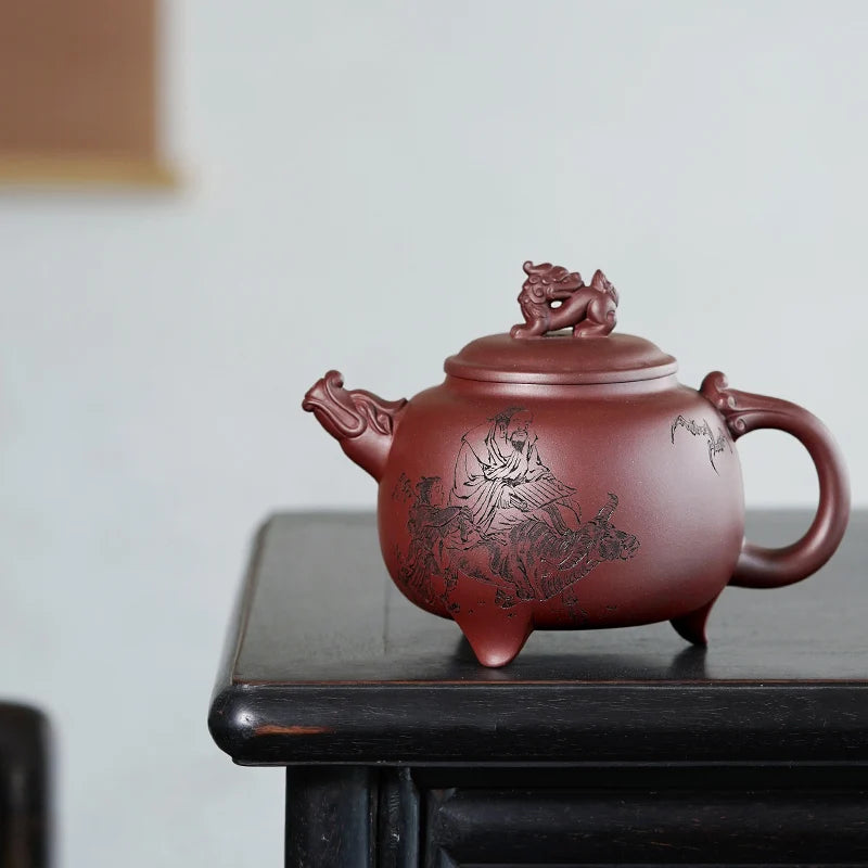 【Tao Yuan】Chinese Workers Teamed up with Yixing Taojian Handmade Purple Clay Pot Purple Clay Longyin Yi Guofeng Carving460cc