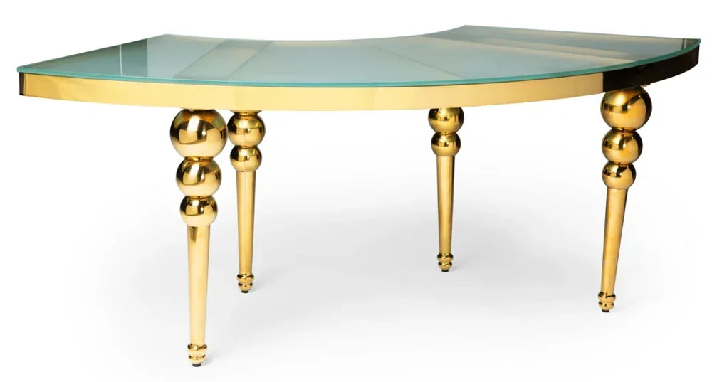 Tavolo da matrimonio a mezza luna in vetro temperato in acciaio inossidabile con cerchi rotondi per feste di luna per il noleggi