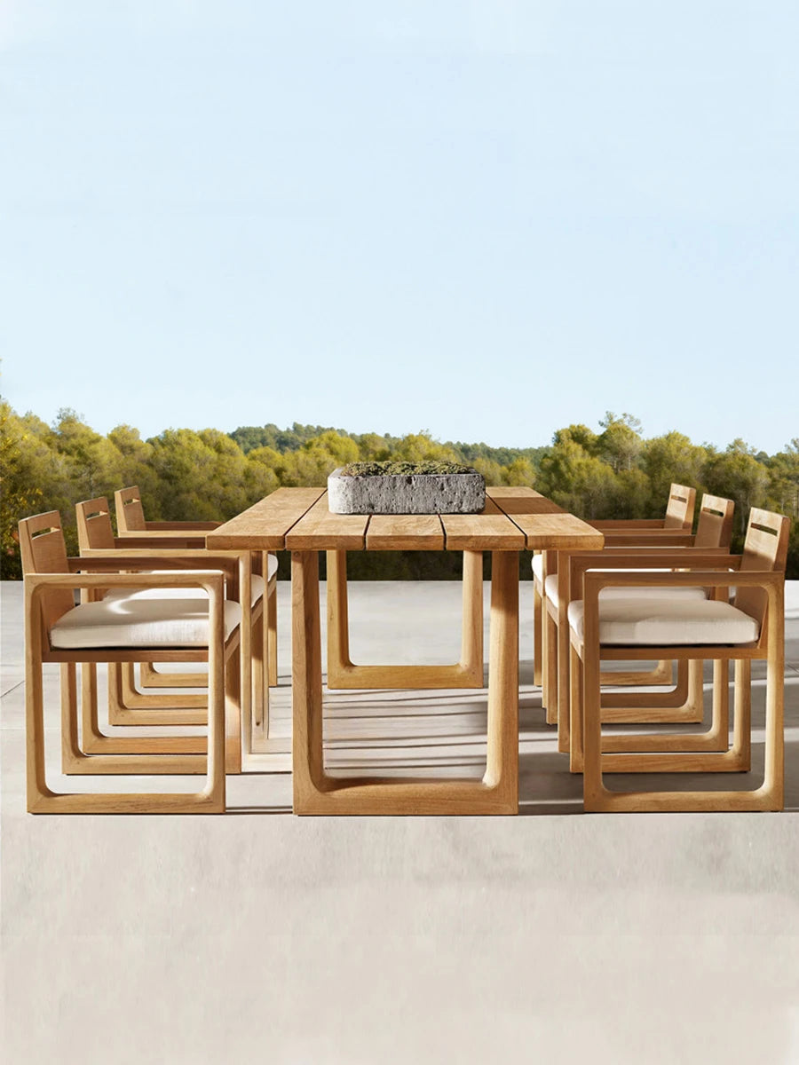 Teak outdoor tables and chairs restaurant courtyard table anticorrosive wooden rattan chair outdoor terrace garden rattan