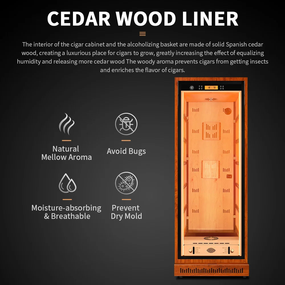 Technical Cigar Humidor Cedar Wood Moisturizing Cabinet Constant Temperature Humidity Air-cooled Frostless Refrigerator 168W1